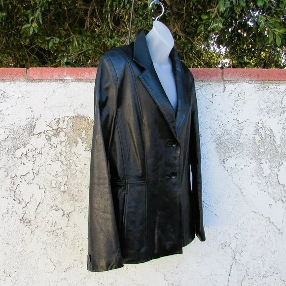 Wilsons PELLE STUDIO black leather blazer L